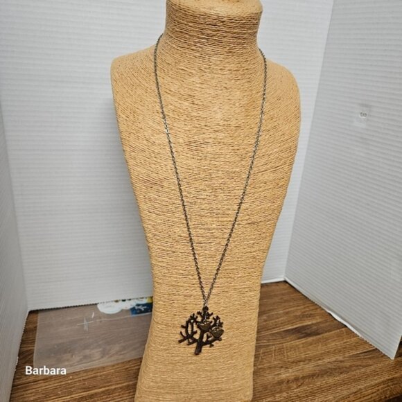 2 Birds in a Silvertone Tree Pendant Necklace - Picture 2 of 5